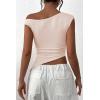 imagePRETTYGARDEN Womens 2024 Summer Off The Shoulder Crop Tops Sleeveless One Shoulder Ruched Asymmetrical Y2K Going Out Tank TopBeige