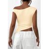 imagePRETTYGARDEN Womens 2024 Summer Off The Shoulder Crop Tops Sleeveless One Shoulder Ruched Asymmetrical Y2K Going Out Tank TopBeige Yellow