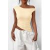 imagePRETTYGARDEN Womens 2024 Summer Off The Shoulder Crop Tops Sleeveless One Shoulder Ruched Asymmetrical Y2K Going Out Tank TopBeige Yellow