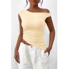 imagePRETTYGARDEN Womens 2024 Summer Off The Shoulder Crop Tops Sleeveless One Shoulder Ruched Asymmetrical Y2K Going Out Tank TopBeige Yellow