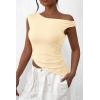 imagePRETTYGARDEN Womens 2024 Summer Off The Shoulder Crop Tops Sleeveless One Shoulder Ruched Asymmetrical Y2K Going Out Tank TopBeige Yellow
