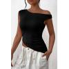 imagePRETTYGARDEN Womens 2024 Summer Off The Shoulder Crop Tops Sleeveless One Shoulder Ruched Asymmetrical Y2K Going Out Tank TopBlack