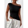 imagePRETTYGARDEN Womens 2024 Summer Off The Shoulder Crop Tops Sleeveless One Shoulder Ruched Asymmetrical Y2K Going Out Tank TopBlack