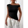 imagePRETTYGARDEN Womens 2024 Summer Off The Shoulder Crop Tops Sleeveless One Shoulder Ruched Asymmetrical Y2K Going Out Tank TopBlack