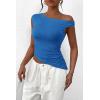 imagePRETTYGARDEN Womens 2024 Summer Off The Shoulder Crop Tops Sleeveless One Shoulder Ruched Asymmetrical Y2K Going Out Tank TopBlue