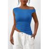 imagePRETTYGARDEN Womens 2024 Summer Off The Shoulder Crop Tops Sleeveless One Shoulder Ruched Asymmetrical Y2K Going Out Tank TopBlue