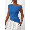 imagePRETTYGARDEN Womens 2024 Summer Off The Shoulder Crop Tops Sleeveless One Shoulder Ruched Asymmetrical Y2K Going Out Tank TopBlue
