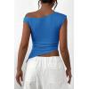 imagePRETTYGARDEN Womens 2024 Summer Off The Shoulder Crop Tops Sleeveless One Shoulder Ruched Asymmetrical Y2K Going Out Tank TopBlue