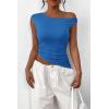 imagePRETTYGARDEN Womens 2024 Summer Off The Shoulder Crop Tops Sleeveless One Shoulder Ruched Asymmetrical Y2K Going Out Tank TopBlue