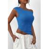 imagePRETTYGARDEN Womens 2024 Summer Off The Shoulder Crop Tops Sleeveless One Shoulder Ruched Asymmetrical Y2K Going Out Tank TopBlue