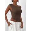 imagePRETTYGARDEN Womens 2024 Summer Off The Shoulder Crop Tops Sleeveless One Shoulder Ruched Asymmetrical Y2K Going Out Tank TopCoffee
