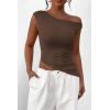 imagePRETTYGARDEN Womens 2024 Summer Off The Shoulder Crop Tops Sleeveless One Shoulder Ruched Asymmetrical Y2K Going Out Tank TopCoffee