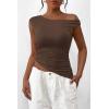 imagePRETTYGARDEN Womens 2024 Summer Off The Shoulder Crop Tops Sleeveless One Shoulder Ruched Asymmetrical Y2K Going Out Tank TopCoffee
