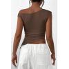 imagePRETTYGARDEN Womens 2024 Summer Off The Shoulder Crop Tops Sleeveless One Shoulder Ruched Asymmetrical Y2K Going Out Tank TopCoffee