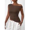 imagePRETTYGARDEN Womens 2024 Summer Off The Shoulder Crop Tops Sleeveless One Shoulder Ruched Asymmetrical Y2K Going Out Tank TopCoffee