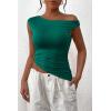 imagePRETTYGARDEN Womens 2024 Summer Off The Shoulder Crop Tops Sleeveless One Shoulder Ruched Asymmetrical Y2K Going Out Tank TopDark Green