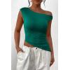 imagePRETTYGARDEN Womens 2024 Summer Off The Shoulder Crop Tops Sleeveless One Shoulder Ruched Asymmetrical Y2K Going Out Tank TopDark Green