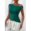 imagePRETTYGARDEN Womens 2024 Summer Off The Shoulder Crop Tops Sleeveless One Shoulder Ruched Asymmetrical Y2K Going Out Tank TopDark Green
