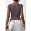 imagePRETTYGARDEN Womens 2024 Summer Off The Shoulder Crop Tops Sleeveless One Shoulder Ruched Asymmetrical Y2K Going Out Tank TopDark Grey