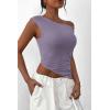 imagePRETTYGARDEN Womens 2024 Summer Off The Shoulder Crop Tops Sleeveless One Shoulder Ruched Asymmetrical Y2K Going Out Tank TopDusty Violet