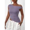 imagePRETTYGARDEN Womens 2024 Summer Off The Shoulder Crop Tops Sleeveless One Shoulder Ruched Asymmetrical Y2K Going Out Tank TopDusty Violet