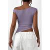 imagePRETTYGARDEN Womens 2024 Summer Off The Shoulder Crop Tops Sleeveless One Shoulder Ruched Asymmetrical Y2K Going Out Tank TopDusty Violet