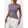 imagePRETTYGARDEN Womens 2024 Summer Off The Shoulder Crop Tops Sleeveless One Shoulder Ruched Asymmetrical Y2K Going Out Tank TopDusty Violet