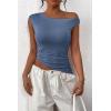 imagePRETTYGARDEN Womens 2024 Summer Off The Shoulder Crop Tops Sleeveless One Shoulder Ruched Asymmetrical Y2K Going Out Tank TopGrey Blue