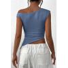 imagePRETTYGARDEN Womens 2024 Summer Off The Shoulder Crop Tops Sleeveless One Shoulder Ruched Asymmetrical Y2K Going Out Tank TopGrey Blue