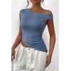 imagePRETTYGARDEN Womens 2024 Summer Off The Shoulder Crop Tops Sleeveless One Shoulder Ruched Asymmetrical Y2K Going Out Tank TopGrey Blue