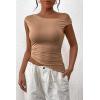 imagePRETTYGARDEN Womens 2024 Summer Off The Shoulder Crop Tops Sleeveless One Shoulder Ruched Asymmetrical Y2K Going Out Tank TopKhaki