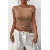 imagePRETTYGARDEN Womens 2024 Summer Off The Shoulder Crop Tops Sleeveless One Shoulder Ruched Asymmetrical Y2K Going Out Tank TopKhaki