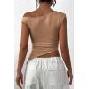 imagePRETTYGARDEN Womens 2024 Summer Off The Shoulder Crop Tops Sleeveless One Shoulder Ruched Asymmetrical Y2K Going Out Tank TopKhaki