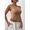 imagePRETTYGARDEN Womens 2024 Summer Off The Shoulder Crop Tops Sleeveless One Shoulder Ruched Asymmetrical Y2K Going Out Tank TopKhaki