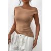 imagePRETTYGARDEN Womens 2024 Summer Off The Shoulder Crop Tops Sleeveless One Shoulder Ruched Asymmetrical Y2K Going Out Tank TopKhaki