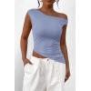 imagePRETTYGARDEN Womens 2024 Summer Off The Shoulder Crop Tops Sleeveless One Shoulder Ruched Asymmetrical Y2K Going Out Tank TopLight Blue