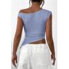 imagePRETTYGARDEN Womens 2024 Summer Off The Shoulder Crop Tops Sleeveless One Shoulder Ruched Asymmetrical Y2K Going Out Tank TopLight Blue