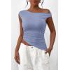 imagePRETTYGARDEN Womens 2024 Summer Off The Shoulder Crop Tops Sleeveless One Shoulder Ruched Asymmetrical Y2K Going Out Tank TopLight Blue