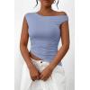 imagePRETTYGARDEN Womens 2024 Summer Off The Shoulder Crop Tops Sleeveless One Shoulder Ruched Asymmetrical Y2K Going Out Tank TopLight Blue