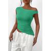imagePRETTYGARDEN Womens 2024 Summer Off The Shoulder Crop Tops Sleeveless One Shoulder Ruched Asymmetrical Y2K Going Out Tank TopLight Green