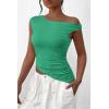 imagePRETTYGARDEN Womens 2024 Summer Off The Shoulder Crop Tops Sleeveless One Shoulder Ruched Asymmetrical Y2K Going Out Tank TopLight Green
