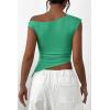 imagePRETTYGARDEN Womens 2024 Summer Off The Shoulder Crop Tops Sleeveless One Shoulder Ruched Asymmetrical Y2K Going Out Tank TopLight Green