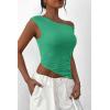 imagePRETTYGARDEN Womens 2024 Summer Off The Shoulder Crop Tops Sleeveless One Shoulder Ruched Asymmetrical Y2K Going Out Tank TopLight Green