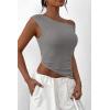 imagePRETTYGARDEN Womens 2024 Summer Off The Shoulder Crop Tops Sleeveless One Shoulder Ruched Asymmetrical Y2K Going Out Tank TopLight Grey