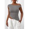 imagePRETTYGARDEN Womens 2024 Summer Off The Shoulder Crop Tops Sleeveless One Shoulder Ruched Asymmetrical Y2K Going Out Tank TopLight Grey