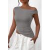 imagePRETTYGARDEN Womens 2024 Summer Off The Shoulder Crop Tops Sleeveless One Shoulder Ruched Asymmetrical Y2K Going Out Tank TopLight Grey