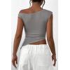 imagePRETTYGARDEN Womens 2024 Summer Off The Shoulder Crop Tops Sleeveless One Shoulder Ruched Asymmetrical Y2K Going Out Tank TopLight Grey