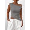 imagePRETTYGARDEN Womens 2024 Summer Off The Shoulder Crop Tops Sleeveless One Shoulder Ruched Asymmetrical Y2K Going Out Tank TopLight Grey
