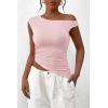 imagePRETTYGARDEN Womens 2024 Summer Off The Shoulder Crop Tops Sleeveless One Shoulder Ruched Asymmetrical Y2K Going Out Tank TopLight Pink