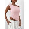 imagePRETTYGARDEN Womens 2024 Summer Off The Shoulder Crop Tops Sleeveless One Shoulder Ruched Asymmetrical Y2K Going Out Tank TopLight Pink